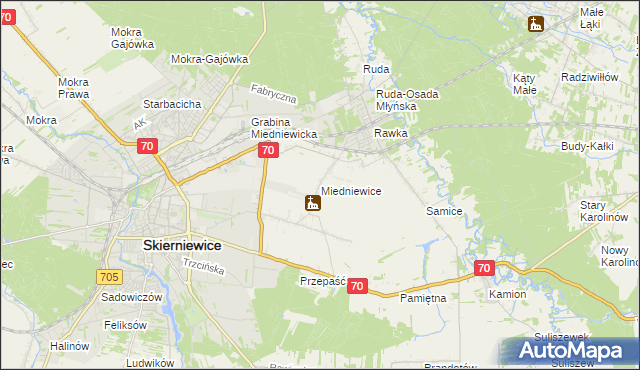 mapa Miedniewice gmina Skierniewice, Miedniewice gmina Skierniewice na mapie Targeo