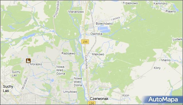 mapa Miękowo gmina Czerwonak, Miękowo gmina Czerwonak na mapie Targeo