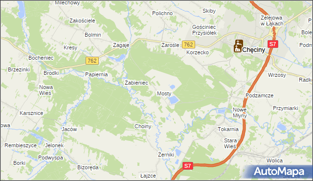 mapa Mosty gmina Chęciny, Mosty gmina Chęciny na mapie Targeo