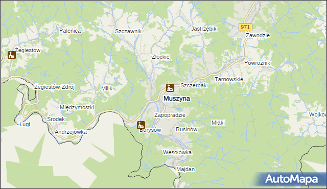 mapa Muszyna, Muszyna na mapie Targeo