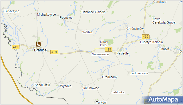 mapa Niekazanice, Niekazanice na mapie Targeo