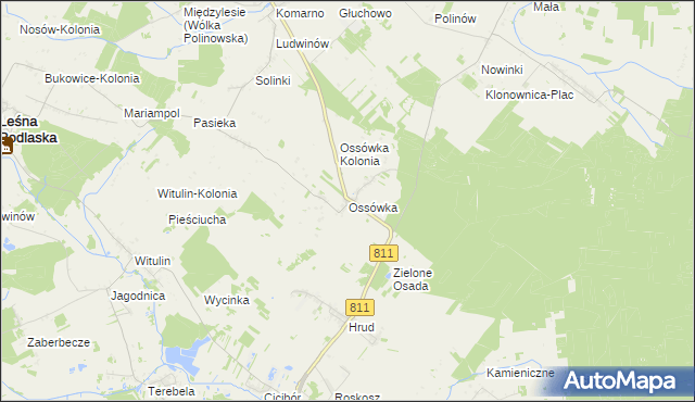 mapa Ossówka gmina Leśna Podlaska, Ossówka gmina Leśna Podlaska na mapie Targeo