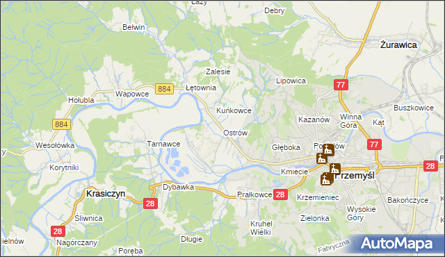 mapa Ostrów gmina Przemyśl, Ostrów gmina Przemyśl na mapie Targeo