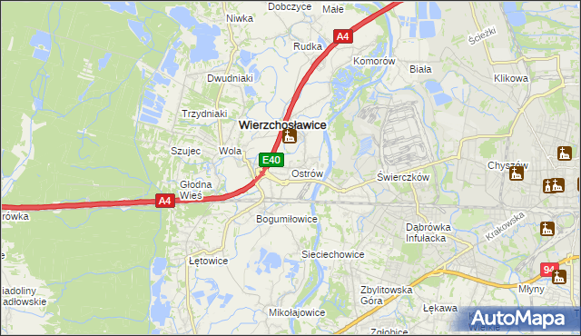 mapa Ostrów gmina Wierzchosławice, Ostrów gmina Wierzchosławice na mapie Targeo