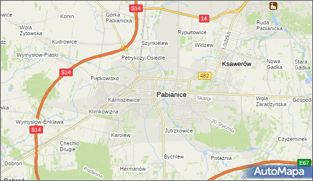 mapa Pabianic, Pabianice na mapie Targeo