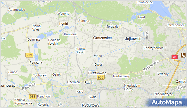 mapa Piece gmina Gaszowice, Piece gmina Gaszowice na mapie Targeo