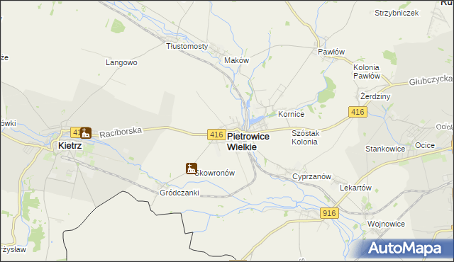 mapa Pietrowice Wielkie, Pietrowice Wielkie na mapie Targeo