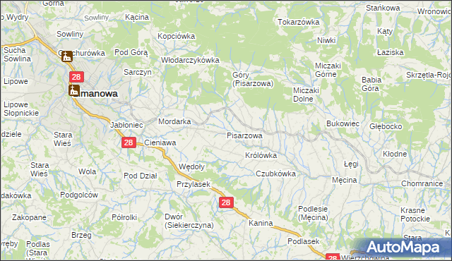 mapa Pisarzowa, Pisarzowa na mapie Targeo