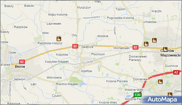 mapa Płochocin gmina Ożarów Mazowiecki, Płochocin gmina Ożarów Mazowiecki na mapie Targeo
