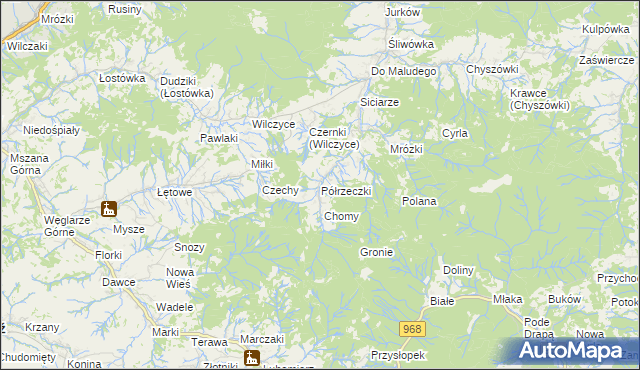 mapa Półrzeczki, Półrzeczki na mapie Targeo