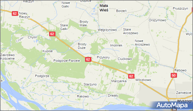 mapa Przykory gmina Mała Wieś, Przykory gmina Mała Wieś na mapie Targeo