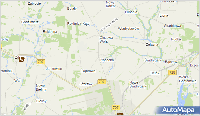 mapa Rosocha gmina Nowe Miasto nad Pilicą, Rosocha gmina Nowe Miasto nad Pilicą na mapie Targeo