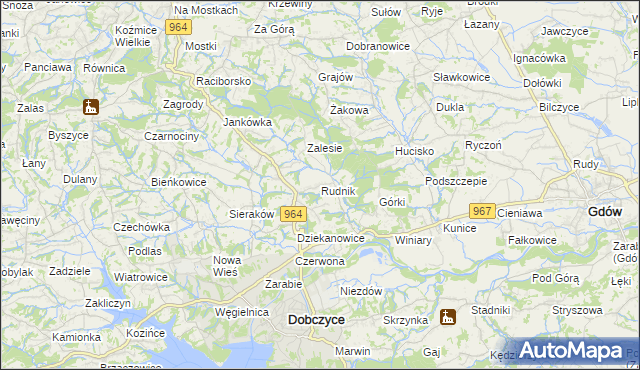 mapa Rudnik gmina Dobczyce, Rudnik gmina Dobczyce na mapie Targeo