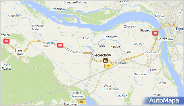 mapa Sieciechów powiat kozienicki, Sieciechów powiat kozienicki na mapie Targeo