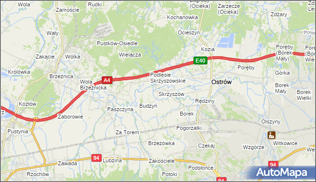 mapa Skrzyszów gmina Ostrów, Skrzyszów gmina Ostrów na mapie Targeo