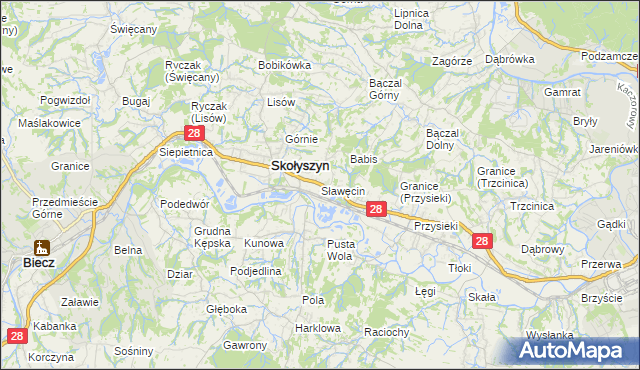 mapa Sławęcin gmina Skołyszyn, Sławęcin gmina Skołyszyn na mapie Targeo