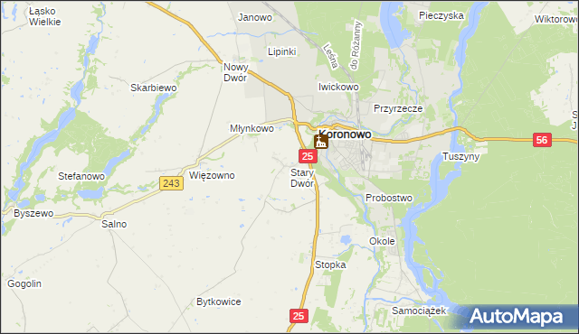 mapa Stary Dwór gmina Koronowo, Stary Dwór gmina Koronowo na mapie Targeo