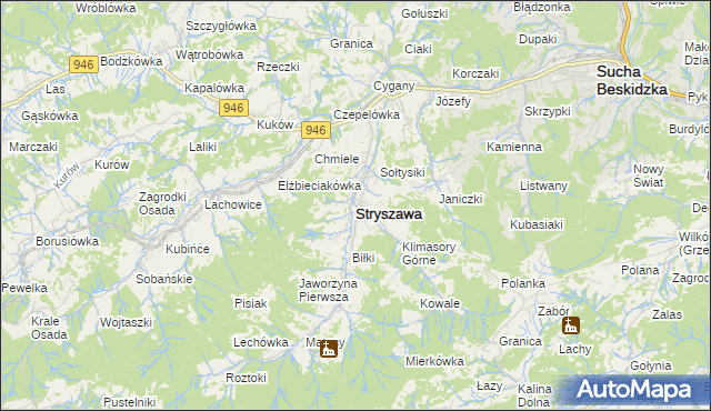 mapa Stryszawa, Stryszawa na mapie Targeo