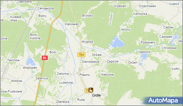 mapa Strzała gmina Gidle, Strzała gmina Gidle na mapie Targeo