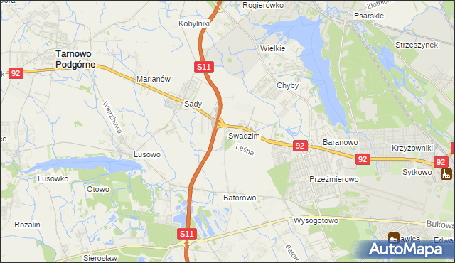 mapa Swadzim gmina Tarnowo Podgórne, Swadzim gmina Tarnowo Podgórne na mapie Targeo