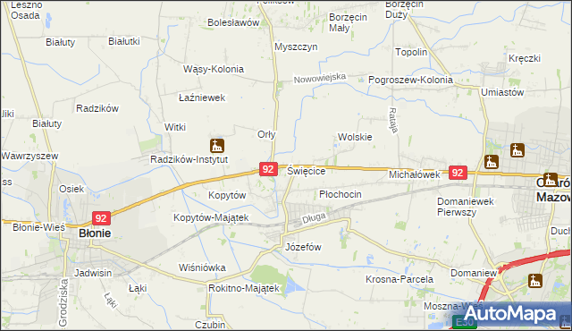 mapa Święcice gmina Ożarów Mazowiecki, Święcice gmina Ożarów Mazowiecki na mapie Targeo