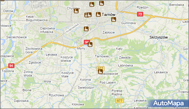 mapa Tarnowiec gmina Tarnów, Tarnowiec gmina Tarnów na mapie Targeo