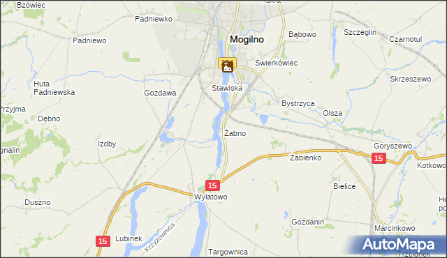 mapa Żabno gmina Mogilno, Żabno gmina Mogilno na mapie Targeo