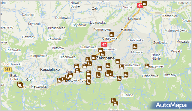 mapa Zakopanego, Zakopane na mapie Targeo