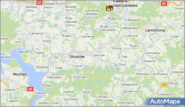 mapa Zakrzów gmina Stryszów, Zakrzów gmina Stryszów na mapie Targeo