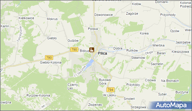 mapa Zarzecze gmina Pilica, Zarzecze gmina Pilica na mapie Targeo