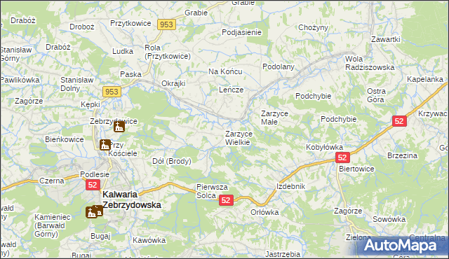 mapa Zarzyce Wielkie, Zarzyce Wielkie na mapie Targeo