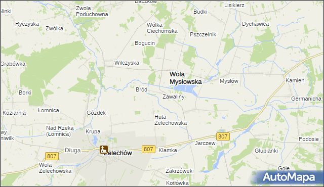 mapa Zawaliny, Zawaliny na mapie Targeo