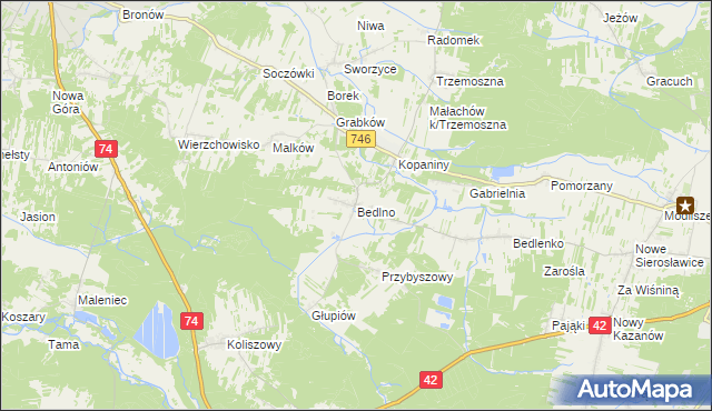 mapa Bedlno gmina Końskie, Bedlno gmina Końskie na mapie Targeo