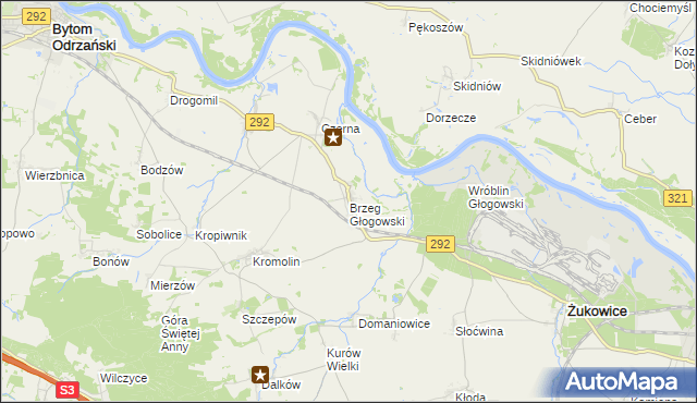 mapa Brzeg Głogowski, Brzeg Głogowski na mapie Targeo