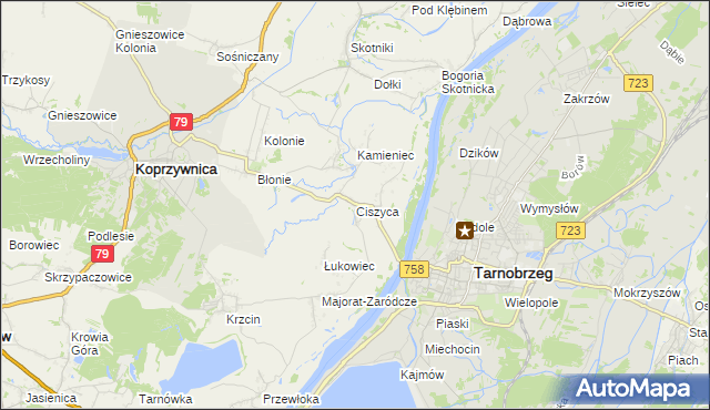 mapa Ciszyca gmina Koprzywnica, Ciszyca gmina Koprzywnica na mapie Targeo