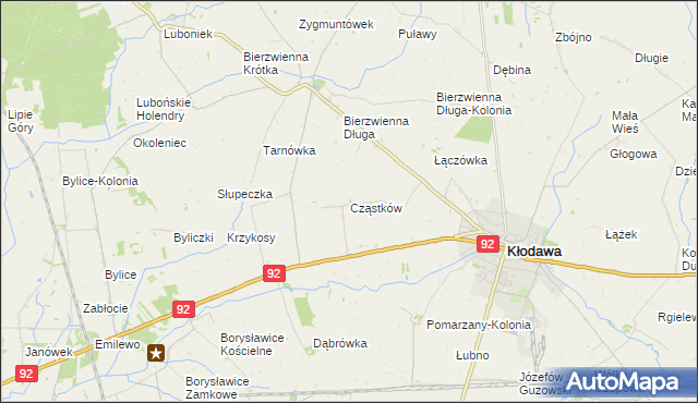 mapa Cząstków gmina Kłodawa, Cząstków gmina Kłodawa na mapie Targeo