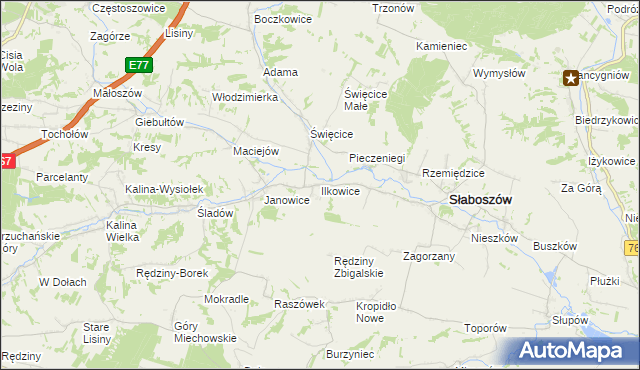 mapa Ilkowice gmina Słaboszów, Ilkowice gmina Słaboszów na mapie Targeo