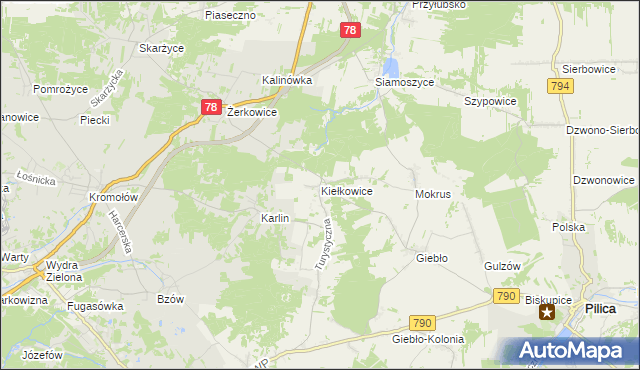 mapa Kiełkowice, Kiełkowice na mapie Targeo