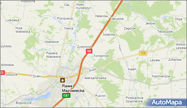 mapa Konopnica gmina Rawa Mazowiecka, Konopnica gmina Rawa Mazowiecka na mapie Targeo