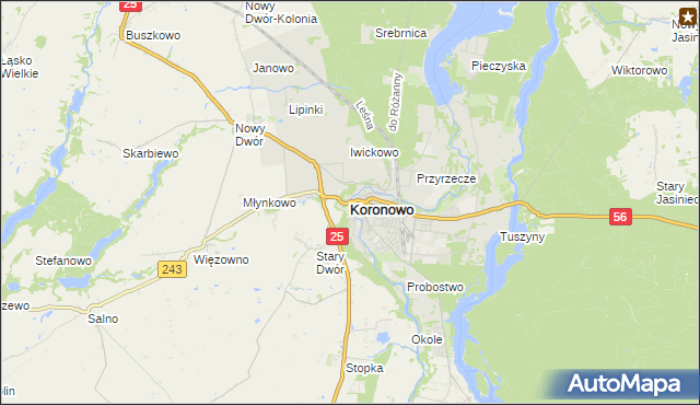 mapa Koronowo powiat bydgoski, Koronowo powiat bydgoski na mapie Targeo