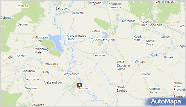 mapa Leszcze gmina Pińczów, Leszcze gmina Pińczów na mapie Targeo