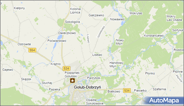 mapa Lisewo gmina Golub-Dobrzyń, Lisewo gmina Golub-Dobrzyń na mapie Targeo