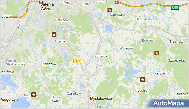 mapa Łomnica gmina Mysłakowice, Łomnica gmina Mysłakowice na mapie Targeo