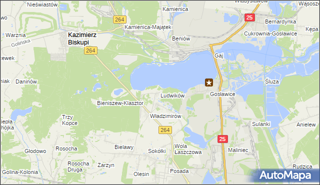 mapa Ludwików gmina Kazimierz Biskupi, Ludwików gmina Kazimierz Biskupi na mapie Targeo