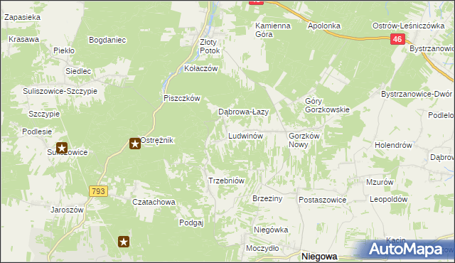 mapa Ludwinów gmina Niegowa, Ludwinów gmina Niegowa na mapie Targeo
