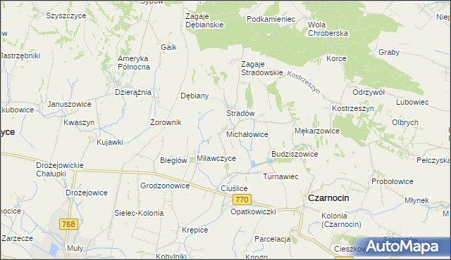 mapa Michałowice gmina Czarnocin, Michałowice gmina Czarnocin na mapie Targeo