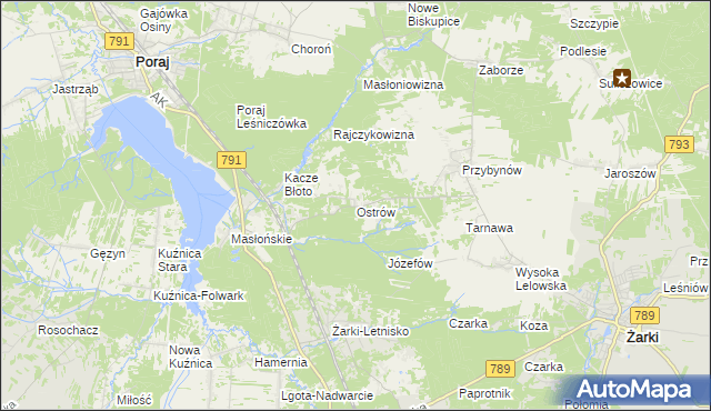 mapa Ostrów gmina Żarki, Ostrów gmina Żarki na mapie Targeo