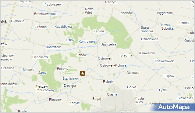 mapa Ostrówek gmina Grabów, Ostrówek gmina Grabów na mapie Targeo