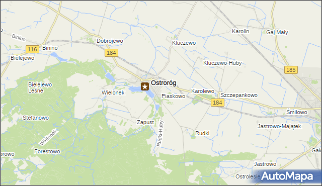 mapa Piaskowo gmina Ostroróg, Piaskowo gmina Ostroróg na mapie Targeo