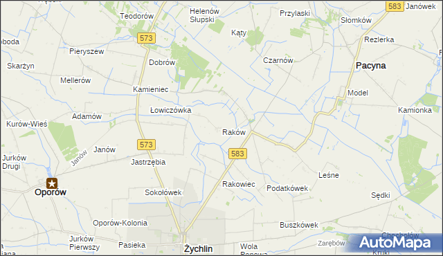 mapa Raków gmina Pacyna, Raków gmina Pacyna na mapie Targeo